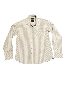 Civil Society We the People Men Button Up Long Sleeve Shirt White Gray Striped M